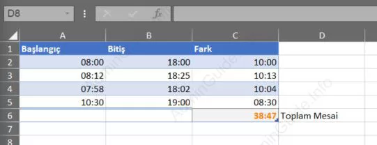 Saat fark ve toplam hesaplama